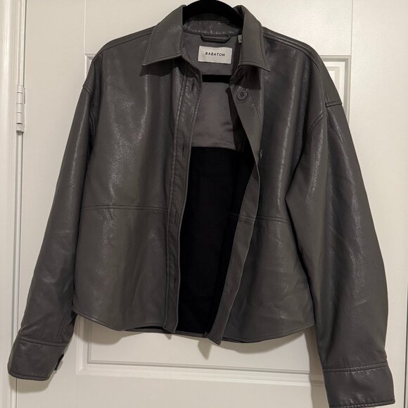 Aritzia Babaton Pelli Hip Shirt Jacket Gray Faux Leather Size Small - Picture 2 of 6